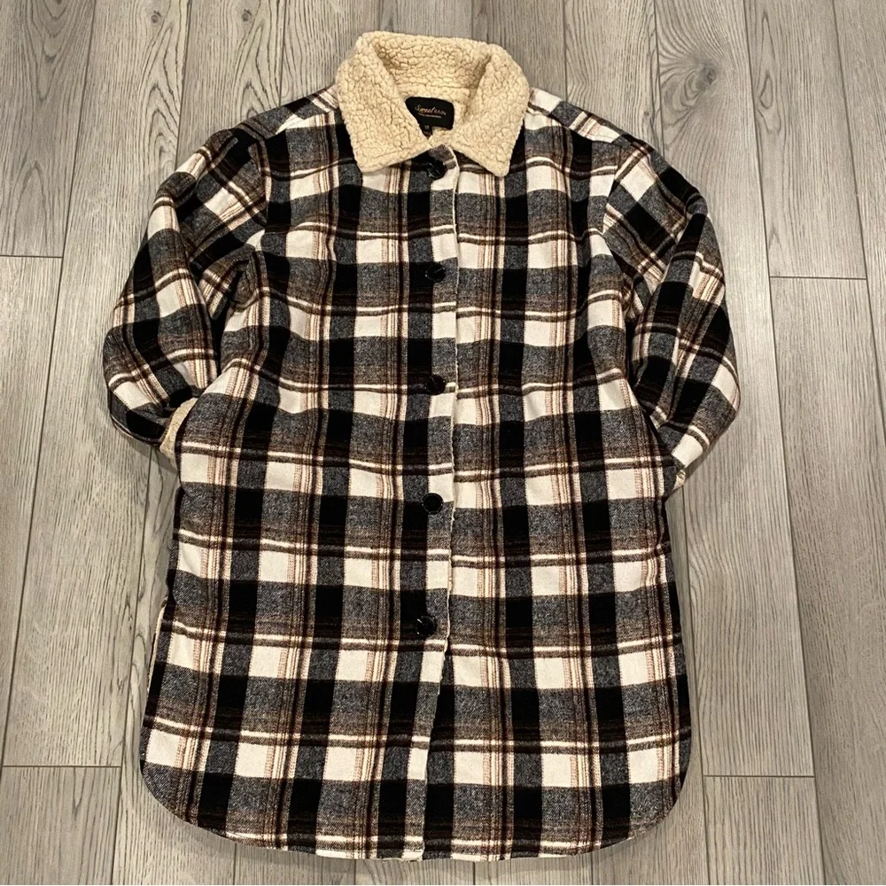Sweet Rain Long Fleece Lined Jacket Shacket Coat Women’s M Plaid Button Pockets - Picture 8 of 13